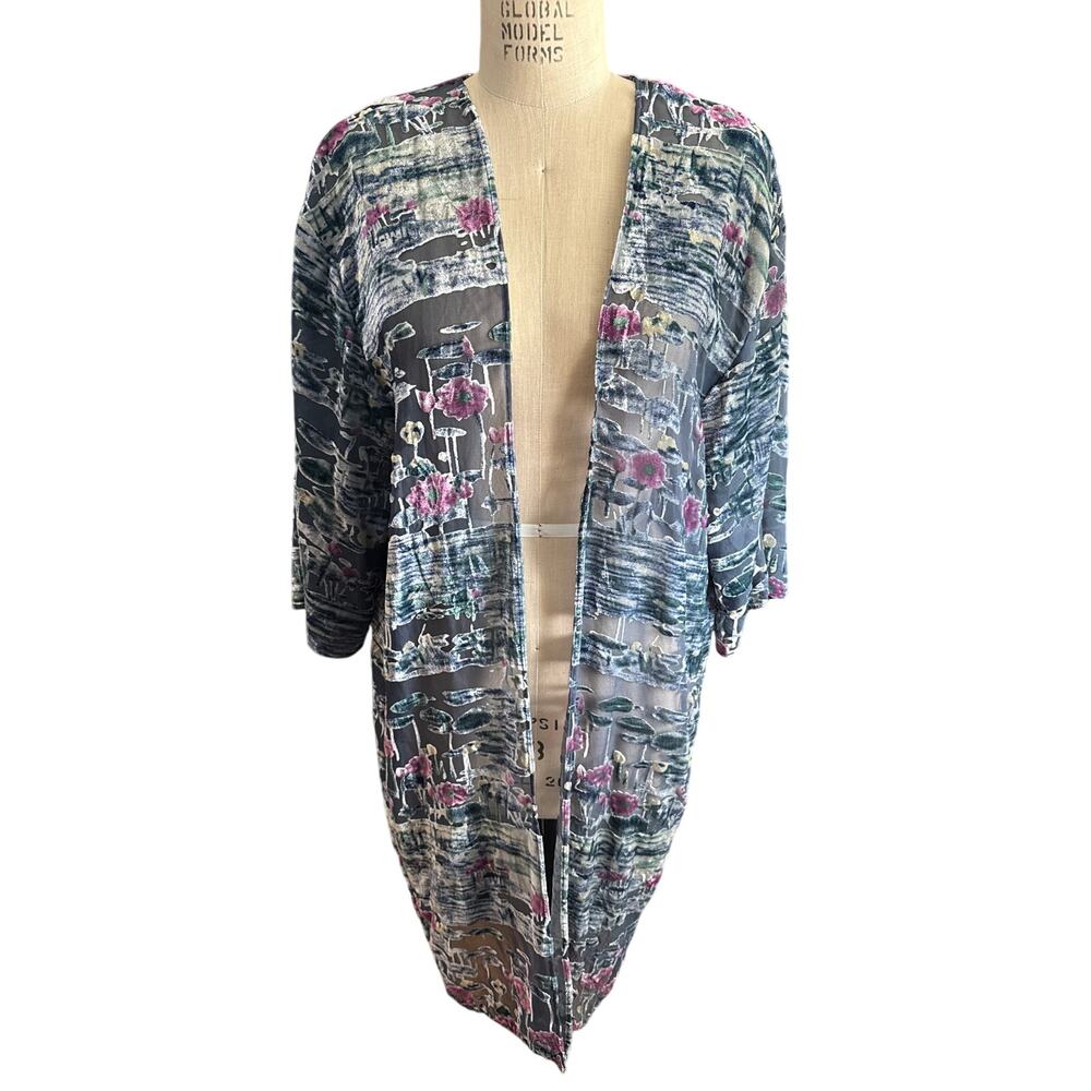 Anthropologie Watercolor Velvet Burnout Midi Kimono Size Medium